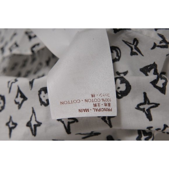 Louis Vuitton Men Logo Button Down Shirt XL White Black Monogram Short Sleeve - Picture 9 of 10